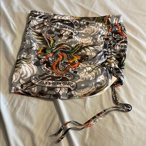 Ed Hardy Ivory Skirt with Multicolor Graphics